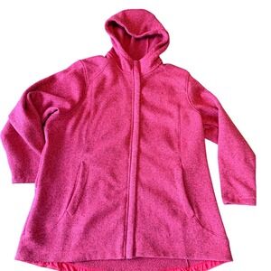 Lands' End Women's Hooded Fleece Coat Jacket Red Full Zip Plus Size 2X 20W-22W